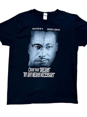 Martin Luther King Jr & Malcolm X Black Vintage Graphic T-Shirt, Men's Large